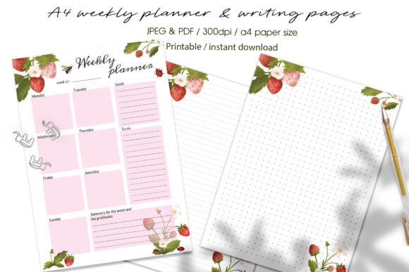 A4 Strawberry Weekly Planner Pages